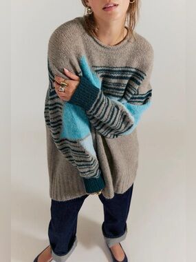 1244. FREE PEOPLE Hidden Trail Pullover in Grey Skies Combo Sz XS/ S NWT $248